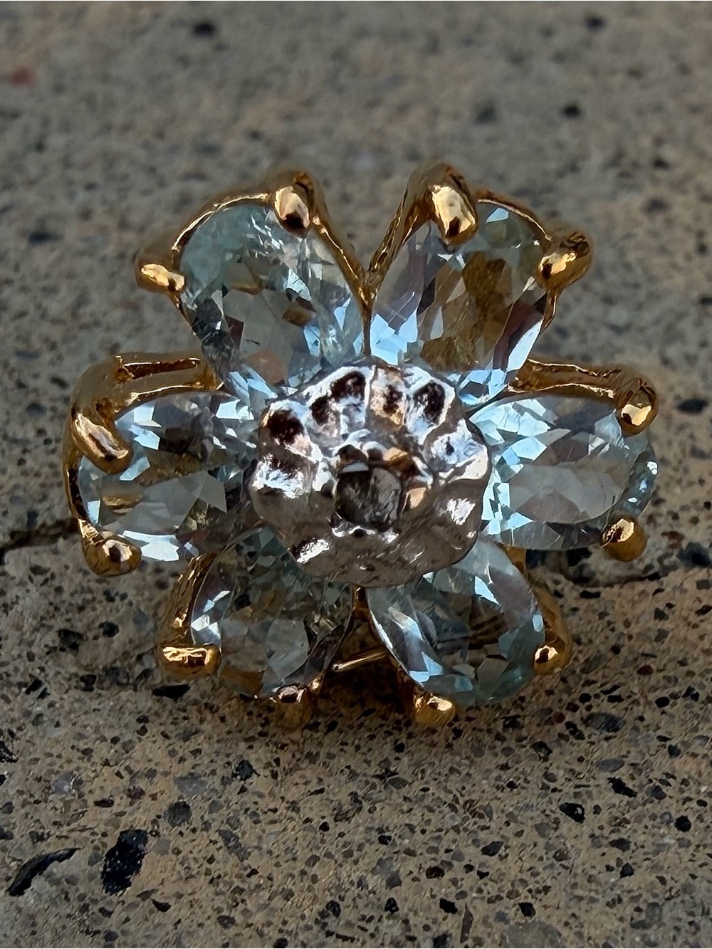 5 CTW Swiss Blue Topaz Diamond 18K Gold Sterling Silver Flower Earrings - Picture 11 of 15